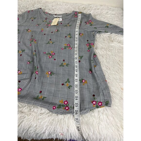 Christopher & Banks Houndstooth Floral Popover Blouse NEW Medium - Picture 4 of 6